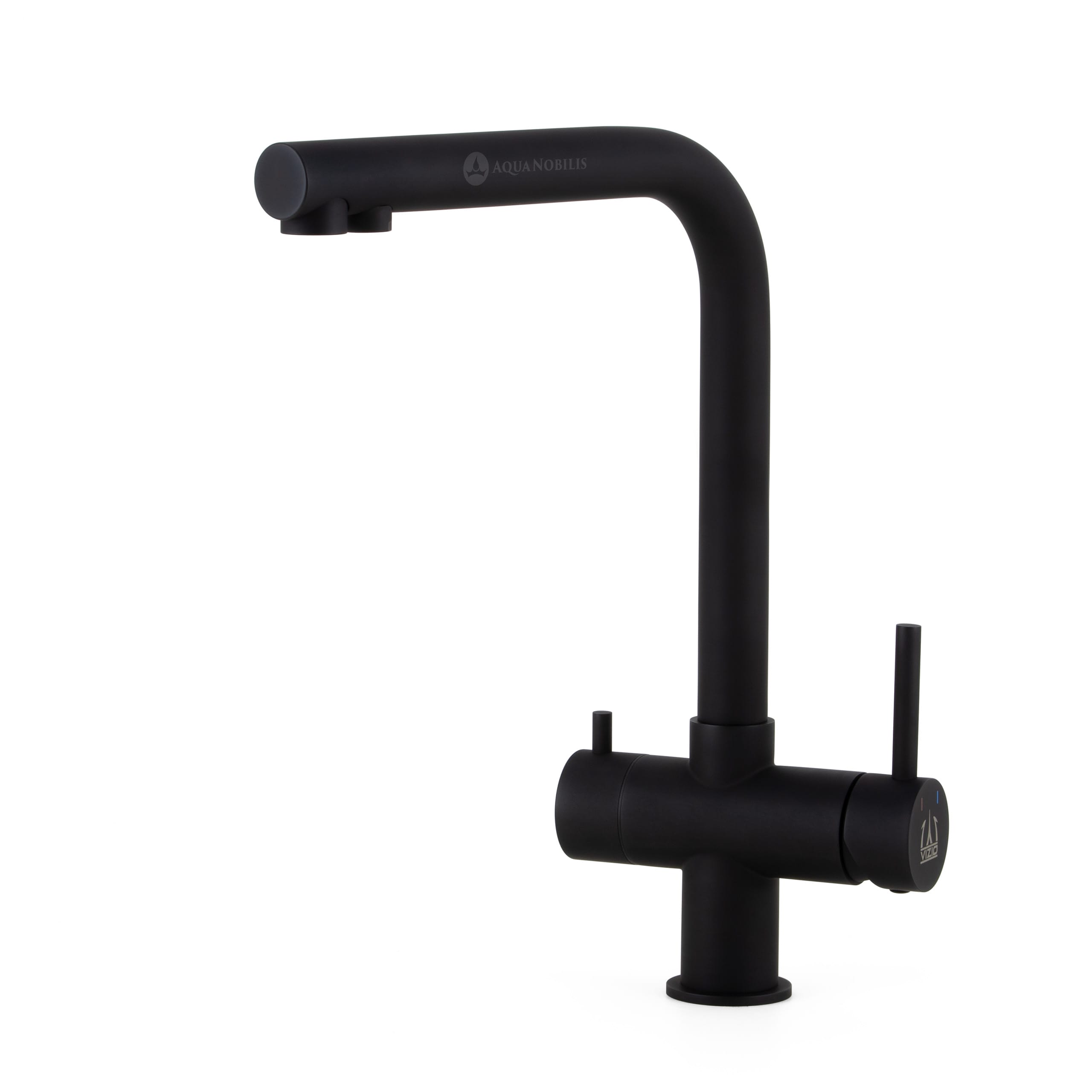 Vizio 3 Wege Edelstahl Wasserhahn in L-Form - hoch - schwarz - Frontansicht