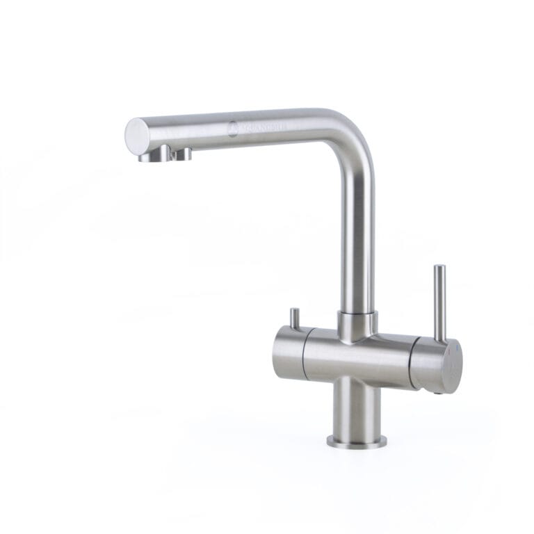 Vizio 3 Wege Edelstahl Wasserhahn in L-Form - niedrig - matt - Frontansicht