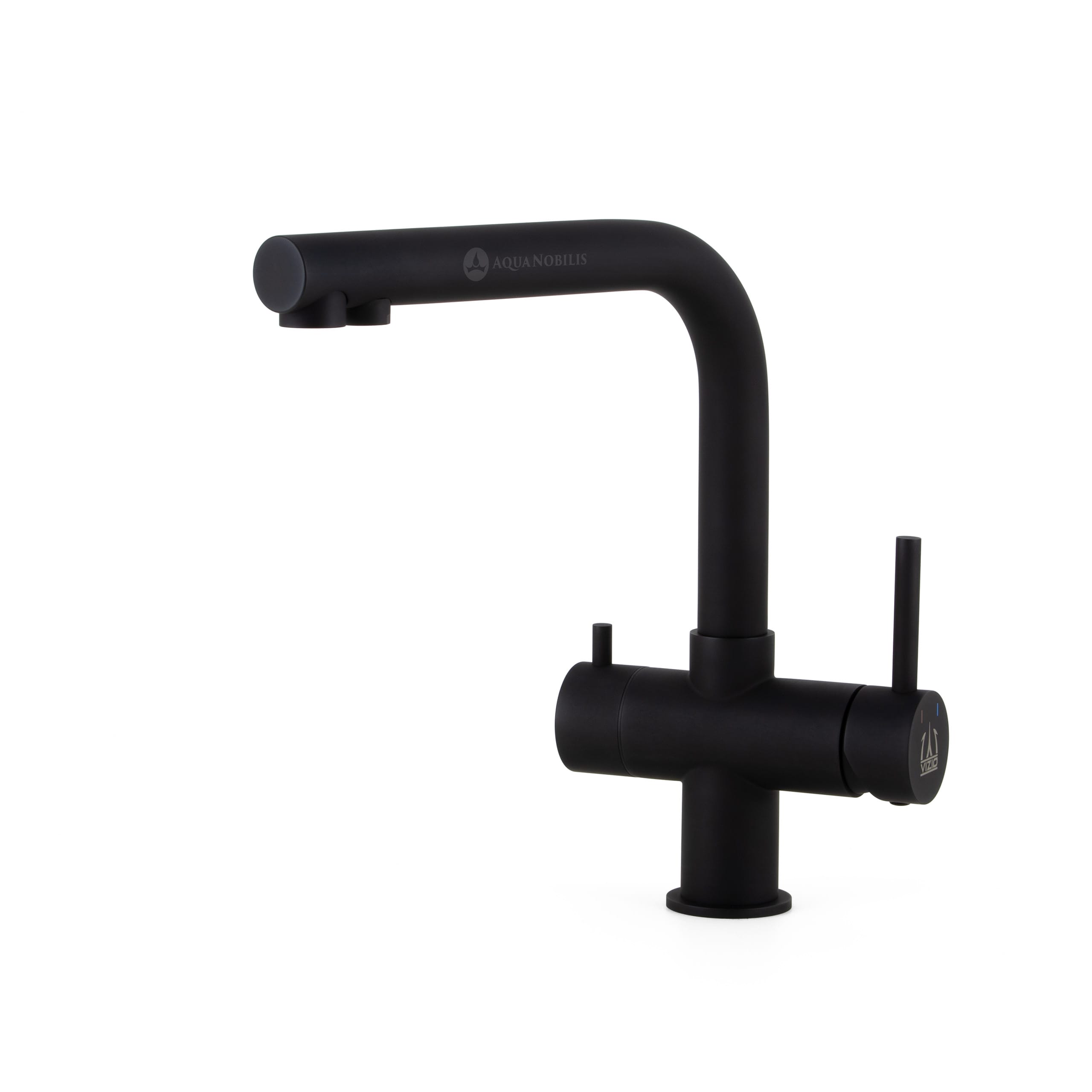 Vizio 3 Wege Edelstahl Wasserhahn in L-Form - niedrig - schwarz - Frontansicht